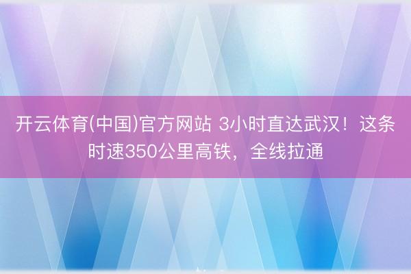 开云体育(中国)官方网站 3小时直达武汉！这条时速350公里高铁，全线拉通