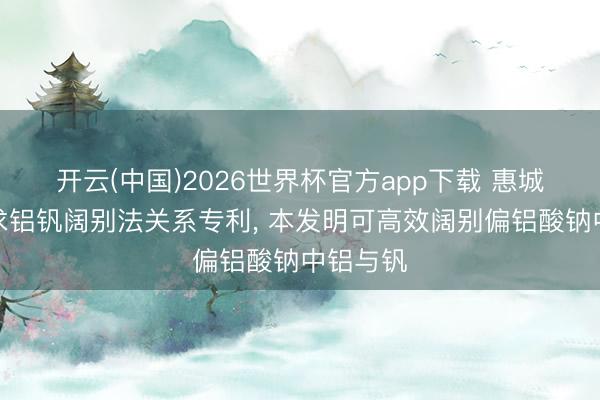 开云(中国)2026世界杯官方app下载 惠城环保肯求铝钒阔别法关系专利， 本发明可高效阔别偏铝酸钠中铝与钒