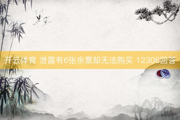 开云体育 泄露有6张余票却无法购买 12306回答