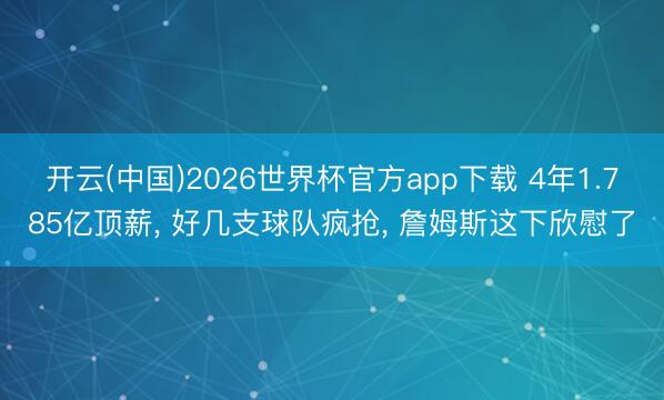 开云(中国)2026世界杯官方app下载 4年1.785亿顶薪， 好几支球队疯抢， 詹姆斯这下欣慰了